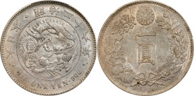 JAPAN. Yen, Year 26 (1893). Osaka Mint. Mutsuhito (Meiji). PCGS MS-62.
KM-Y-A25.3; JNDA-01-10A; JC-09-10-2. 

日本明治二十六年一圓銀幣。大阪造幣廠。

Estimate: $400...