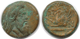 Griechische Münzen, BOSPORUS. Pantikapaion. Perisad I, 345-310 v. Chr. Tetrahalk. Vs.: Kopf Pan (Satyr) rechts. Rs.: ПАN, Vorderteil des Greifs (Frühe...