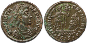 Römische Münzen, MÜNZEN DER RÖMISCHEN KAISERZEIT. Constans I. (337-350 n. Chr). AE. (2.48 g. 18.5 mm) Vs.: DN CONSTANS PF AVG, Büste mit pearl diadem ...