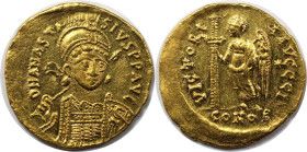 Byzantinische Münzen. Anastasius I. (491-518). AV Solidus (4,45 g), Münzstätte Konstantinopel, 10. Officina, 492-507. Vs.: Büste mit Helm und Kürass, ...