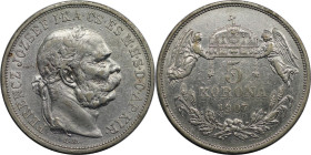 RDR – Habsburg – Österreich, KAISERREICH ÖSTERREICH. Österreich-Ungarn. Franz Joseph I. 5 Korona 1907 KB. Silber. KM 488. Sehr schön