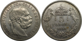 RDR – Habsburg – Österreich, KAISERREICH ÖSTERREICH. Österreich-Ungarn. Franz Joseph I. 5 Korona 1909 KB. Silber. KM 488. Sehr schön+