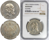 Russische Münzen und Medaillen, Alexander III. (1881-1894). 1 Rubel 1892. Silber. NGC AU Details Cleaned