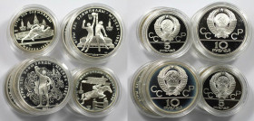 Russische Münzen und Medaillen, Lots und Sammlungen. Olympiade Moskau 1980. 14 x 5 Rubel und 14 x 10 Rubel 1977-1980. Lot von 28 Silbermünzen. Komplet...
