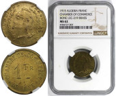 Weltmünzen und Medaillen, Algerien / Algeria. 1 Franc 1915. Chambre de Commerce de Bone. Messing. KM TnB7. Lec-219. NGC MS 62