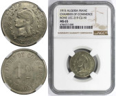 Weltmünzen und Medaillen, Algerien / Algeria. 1 Franc 1915. Chambre de Commerce de Bone. Kupfer-Nickel. KM TnB8, Lec-219. NGC MS 65
