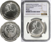 Weltmünzen und Medaillen, Ägypten / Egypt. Olympiade in Barcelona - Feldhockey. 5 Pounds 1992 (AH1412). Silber. KM 707. NGC MS 69
