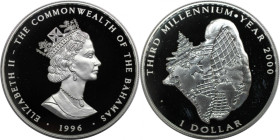 Weltmünzen und Medaillen, Bahamas. Drittes Millennium. 1 Dollar 1996. 31,18 g. 0.999 Silber. 1.0 OZ. KM 176. Polierte Platte