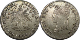 Weltmünzen und Medaillen, Bolivien / Bolivia. 4 Soles 1854 PTS MF. Silber. KM 123.2. Schön-sehr schön. Patina