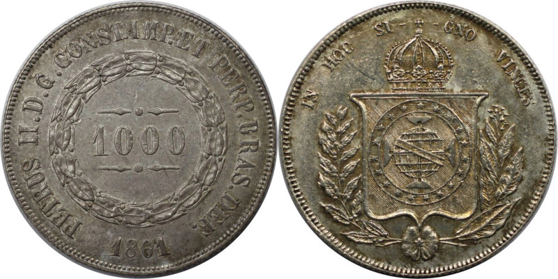 Weltmünzen und Medaillen, Brasilien / Brazil. Peter II. 1000 Reis 1861. Silber. ...