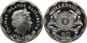 Weltmünzen und Medaillen, Cayman Inseln / Cayman Islands. Millennium. 2 Dollars 2000. 15,55 g. 0.999 Silber. 0.5 OZ. KM 130. Polierte Platte