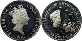 Weltmünzen und Medaillen, Cookinseln / Cook Islands. Serie: 500 Jahre Amerika - Amerigo Vespucci. 50 Dollars 1993. 31,10 g. 0.925 Silber. 0.93 OZ. KM ...