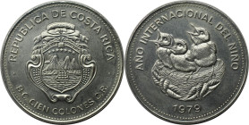 Weltmünzen und Medaillen, Costa Rica. Jahr des Kindes / Vögel im Nest. 100 Colones 1979. 35,0 g. 0.925 Silber. 1.04 OZ. KM 206. Stempelglanz