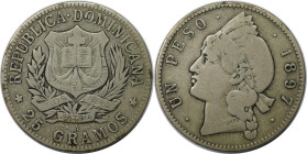 Weltmünzen und Medaillen, Dominikanische Republik / Dominican Republic. Peso (25 Gramos) 1897 A. Silber. KM 16. Schön-sehr schön