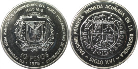 Weltmünzen und Medaillen, Dominikanische Republik / Dominican Republic. Internationale Bankenkonferenz. 10 Pesos 1975. 28,0 g. 0.900 Silber. 0.81 OZ. ...