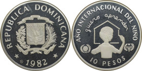 Weltmünzen und Medaillen, Dominikanische Republik / Dominican Republic. "Internationales Jahr des Kindes". 10 Pesos 1982. 23,33 g. 0.925 Silber. 0.69 ...