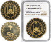 Weltmünzen und Medaillen, Dschibuti / Djibouti. 50-jähriges Jubiläum Französisches Dschibuti. 1 Franc 1999. Aluminium-Bronze. KM 37. NGC PF 66 ULTRA C...