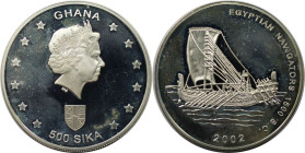 Weltmünzen und Medaillen, Ghana. "Egyptian Navigators 1500 B.C." 500 Sika 2002. Silber. KM X# 17. Polierte Platte leicht berieben