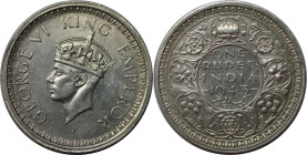 Weltmünzen und Medaillen, Indien / India. Britisch Indien. Georg VI. (1936-1947). 1 Rupee 1945. Silber. Stempelglanz