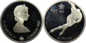 Weltmünzen und Medaillen, Kanada / Canada. XV. Olympische Winterspiele, Calgary 1988 - Eisschnellläufer. 20 Dollars 1985. 33,63 g. 0.925 Silber. 1 OZ....
