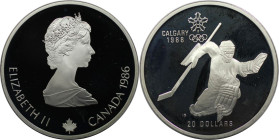 Weltmünzen und Medaillen, Kanada / Canada. XV. Olympische Winterspiele, Calgary 1988 - Eishockey. 20 Dollars 1986. 33,63 g. 0.925 Silber. 1 OZ. KM 148...