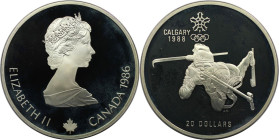 Weltmünzen und Medaillen, Kanada / Canada. XV. Olympische Winterspiele, Calgary 1988 - Biathlon. 20 Dollars 1986. 33,63 g. 0.925 Silber. 1 OZ. KM 147....