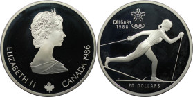 Weltmünzen und Medaillen, Kanada / Canada. XV. Olympische Winterspiele, Calgary 1988 - Langlauf. 20 Dollars 1986. 33,63 g. 0.925 Silber. 1 OZ. KM 150....