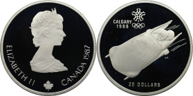 Weltmünzen und Medaillen, Kanada / Canada. XV. Olympische Winterspiele, Calgary 1988 - Bobfahren. 20 Dollars 1987. 34,1 g. 0.925 Silber. 1 OZ. KM 160....