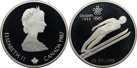 Weltmünzen und Medaillen, Kanada / Canada. XV. Olympische Winterspiele, Calgary 1988 - Skispringer. 20 Dollars 1987. 34,1 g. 0.925 Silber. 1 OZ. KM 15...