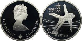 Weltmünzen und Medaillen, Kanada / Canada. XV. Olympische Winterspiele, Calgary 1988 - Eiskunstlauf. 20 Dollars 1987. 34,1 g. 0.925 Silber. 1 OZ. KM 1...