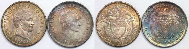Weltmünzen und Medaillen, Kolumbien / Colombia, Lots und Sammlungen. 2 x 50 Cent...