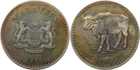 Weltmünzen und Medaillen, Malaysia. Gaur. 15 Ringgit 1976. 28,28 g. 0.925 Silber. 0.84 OZ. KM 19. Stempelglanz