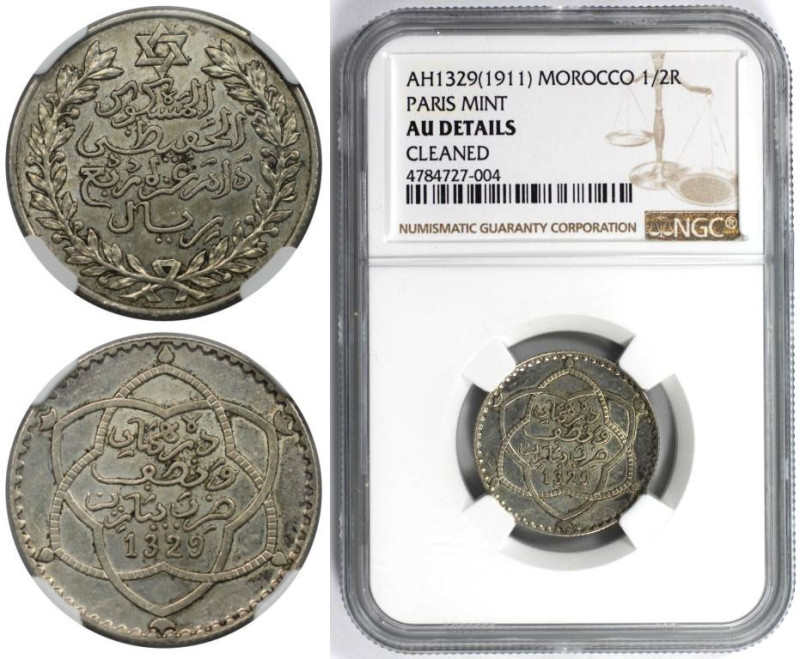 Weltmünzen und Medaillen, Marokko / Morocco. 1/2 Rial (5 Dirhams) 1911 (AH1329),...
