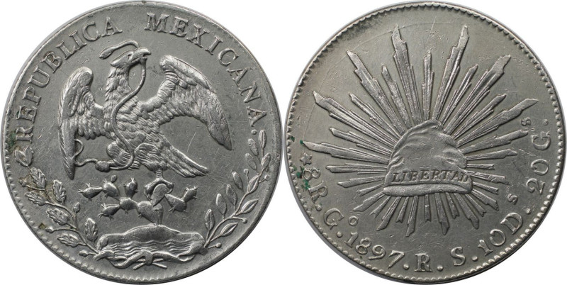 Weltmünzen und Medaillen, Mexiko / Mexico. 8 Reales 1897 Go RS. Silber. KM 377.8...