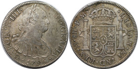 Weltmünzen und Medaillen, Mexiko / Mexico. Carlos IV. (1788-1808). 8 Reales 1796 Mo, Mexiko. Silber. 27,0 g. AC 959. Sehr schön