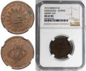 Weltmünzen und Medaillen, Mexiko / Mexico. 5 Centavos 1915, Chihuahua. Kupfer. 46,17 g. KM 613. NGC MS 63 BN
