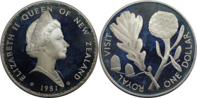 Weltmünzen und Medaillen, Neuseeland / New Zealand. Königlicher Besuch. 1 Dollar 1981. 27,22 g. 0.925 Silber. 0.81 OZ. KM 50a. Polierte Platte