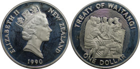 Weltmünzen und Medaillen, Neuseeland / New Zealand. 150 Jahre Vertrag von Waitangi. 1 Dollar 1990. 27,22 g. 0.925 Silber. 0.81 OZ. KM 76a. Polierte Pl...