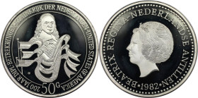 Weltmünzen und Medaillen, Niederländische Antillen / Netherlands Antilles. "Niederlande - USA". 50 Gulden 1982 Y. 25,0 g. 0.925 Silber. 0.74 OZ. KM 30...