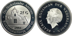Weltmünzen und Medaillen, Niederländische Antillen / Netherlands Antilles. "50 jaar Monumentenzorg". 25 Gulden 2004. 25,0 g. 0.925 Silber. 0.74 OZ. KM...