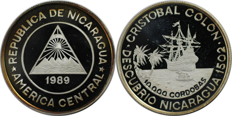 Weltmünzen und Medaillen, Nicaragua. Entdeckung von Nicaragua. 10000 Cordobas 19...