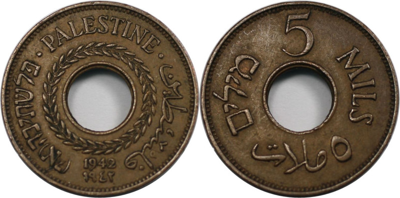 Weltmünzen und Medaillen, Palästina / Palestine. British Palästina. 5 Mils 1942....