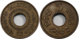 Weltmünzen und Medaillen, Palästina / Palestine. British Palästina. 5 Mils 1942. Bronze. KM 3a. Fast Stempelglanz