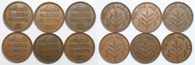 Weltmünzen und Medaillen, Palästina / Palestine, Lots und Sammlungen. British Palästina. 6 x 1 Mils 1927-1944. Lot von 6 Münzen. Bronze. KM 1. Untersc...