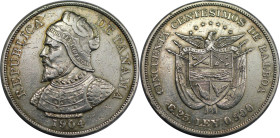 Weltmünzen und Medaillen, Panama. Vasco Nunez de Balboa. 50 Centimos 1904. Silber. KM 5. Sehr schön. Patina