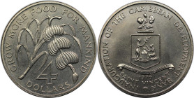Weltmünzen und Medaillen, St. Vincent / Saint Vincent. Serie: F.A.O., Einweihung der Karibischen Entwicklungsbank. 4 Dollars 1970. Kupfer-Nickel. KM 1...