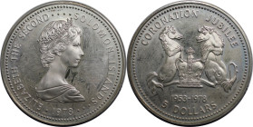 Weltmünzen und Medaillen, Salomonen / Solomon Islands. 25. Jahrestag der Krönung der Königin Elizabeth II. 5 Dollars 1978. 28,28 g. 0.925 Silber. 0.84...