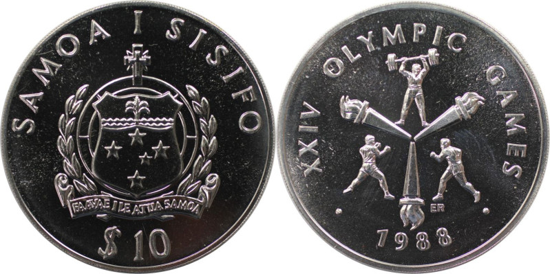 Weltmünzen und Medaillen, Samoa. Olympische Spiele 1988 in Seoul - Gewichtheben....
