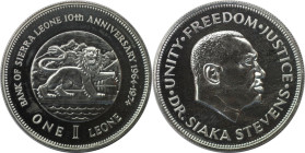Weltmünzen und Medaillen, Sierra Leone. 10 Jahre Zentralbank. 1 Leone 1974. Polierte Platte, mit Box + Zertifikat