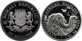 Weltmünzen und Medaillen, Somalia. Elefant. 100 Shillings 2018. Silber. 1 OZ. Polierte Platte